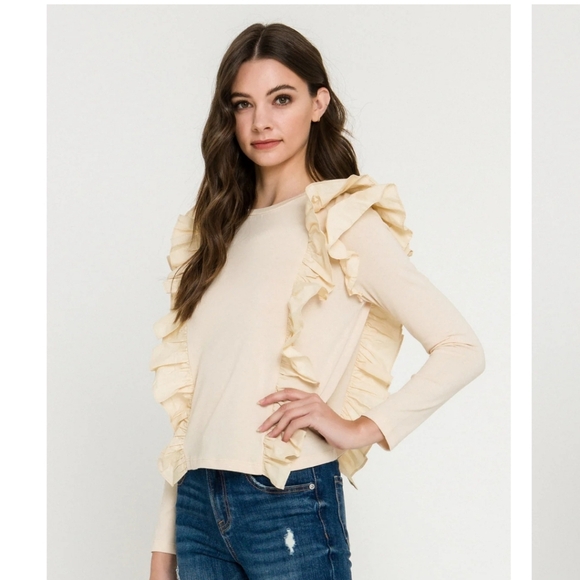 🇺🇸 Anthropologie NWTs Karina Ruffled Sweatshirt - Picture 11 of 13